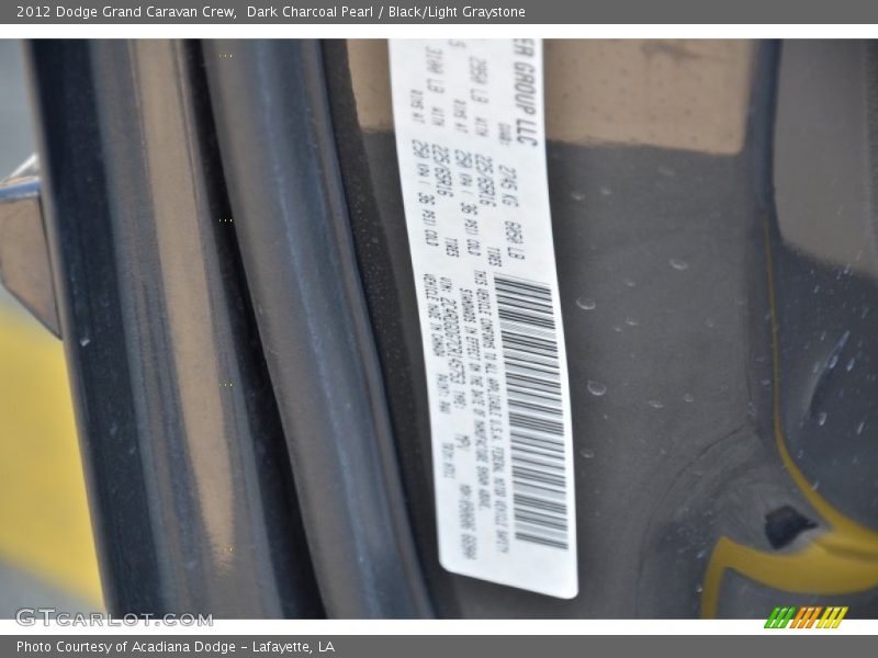Dark Charcoal Pearl / Black/Light Graystone 2012 Dodge Grand Caravan Crew