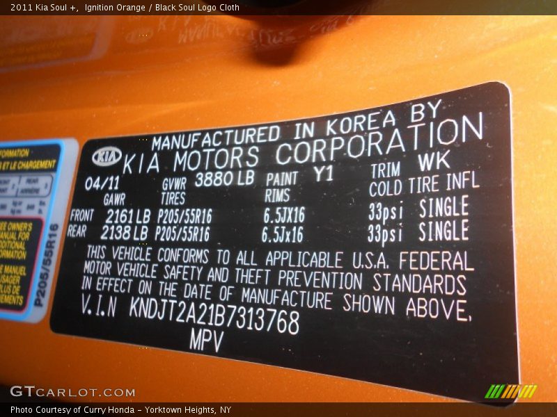 2011 Soul + Ignition Orange Color Code Y1