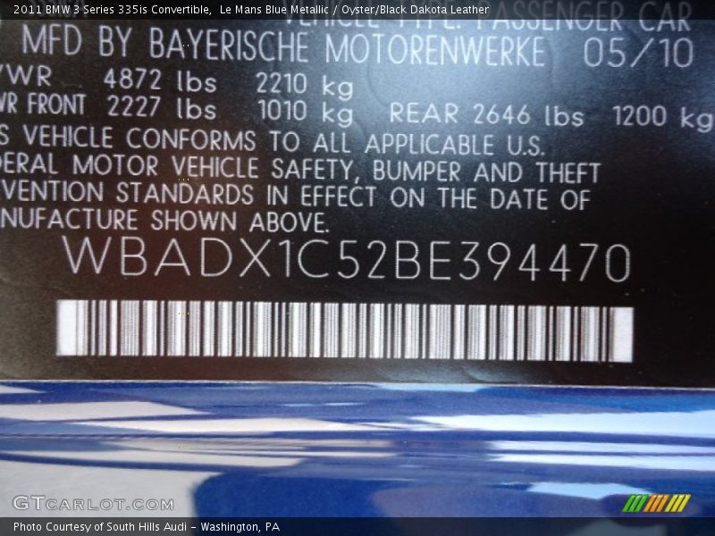 Le Mans Blue Metallic / Oyster/Black Dakota Leather 2011 BMW 3 Series 335is Convertible