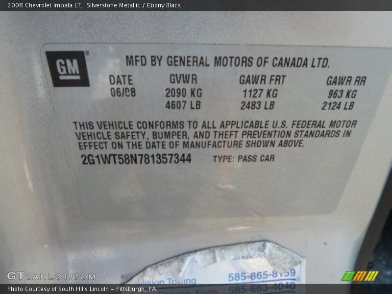 Silverstone Metallic / Ebony Black 2008 Chevrolet Impala LT