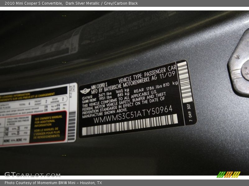 Dark Silver Metallic / Grey/Carbon Black 2010 Mini Cooper S Convertible