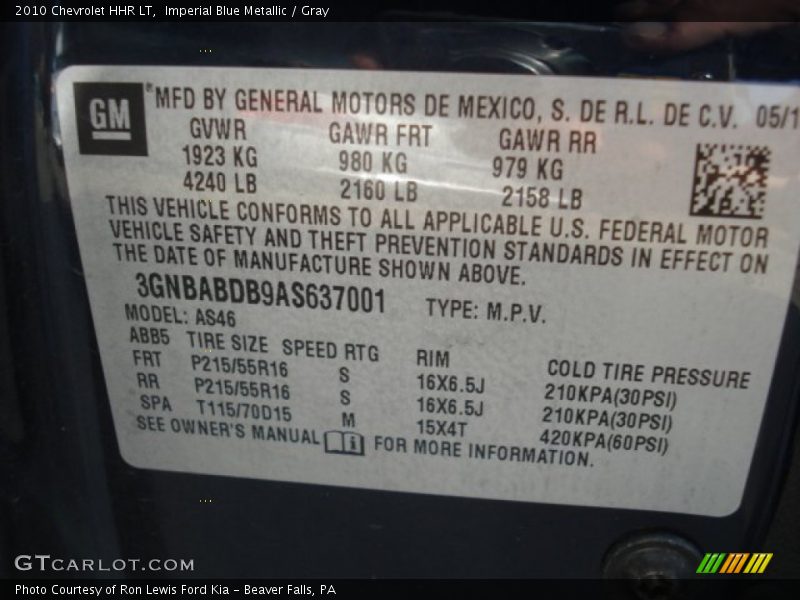 Imperial Blue Metallic / Gray 2010 Chevrolet HHR LT