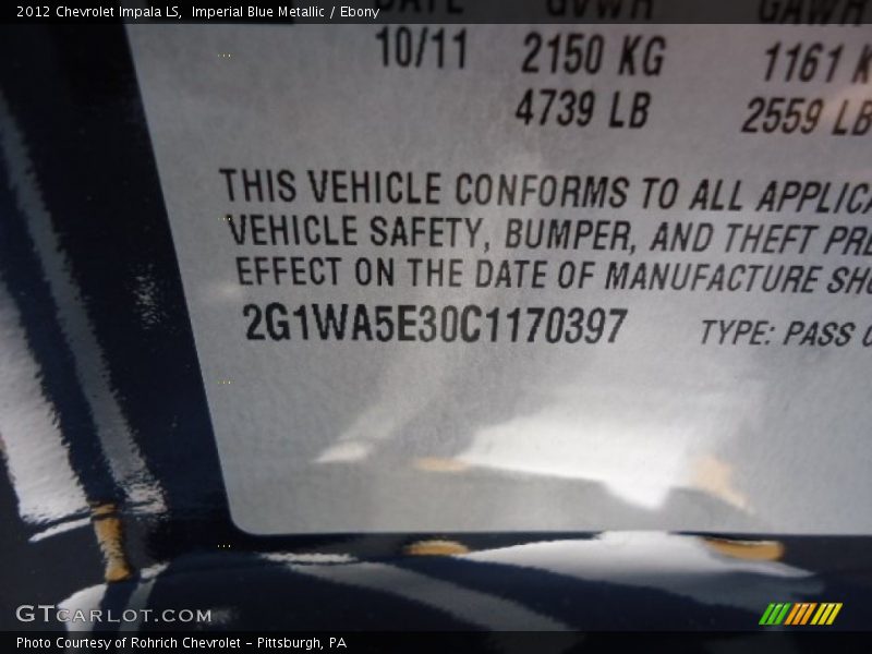Imperial Blue Metallic / Ebony 2012 Chevrolet Impala LS