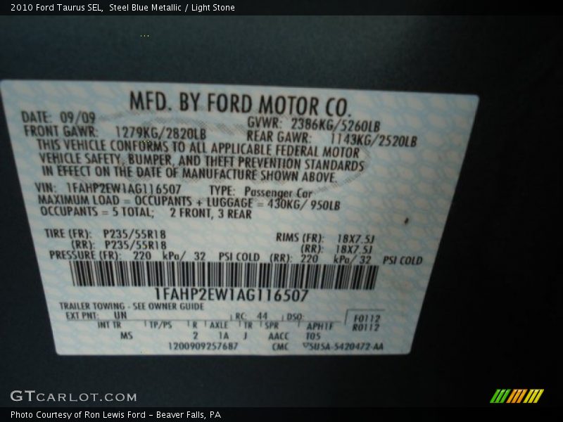 Steel Blue Metallic / Light Stone 2010 Ford Taurus SEL