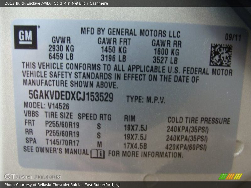 Gold Mist Metallic / Cashmere 2012 Buick Enclave AWD