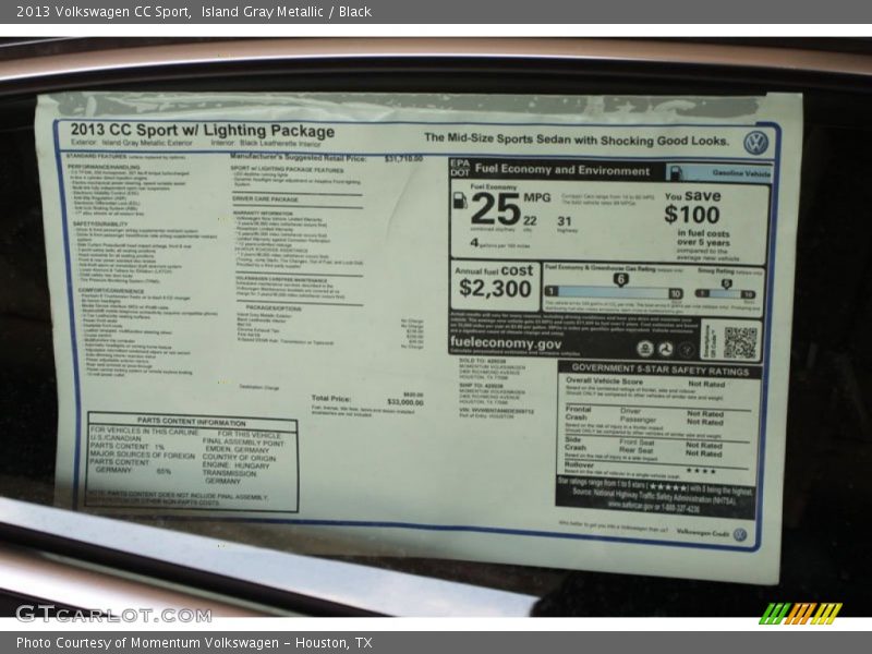 Island Gray Metallic / Black 2013 Volkswagen CC Sport