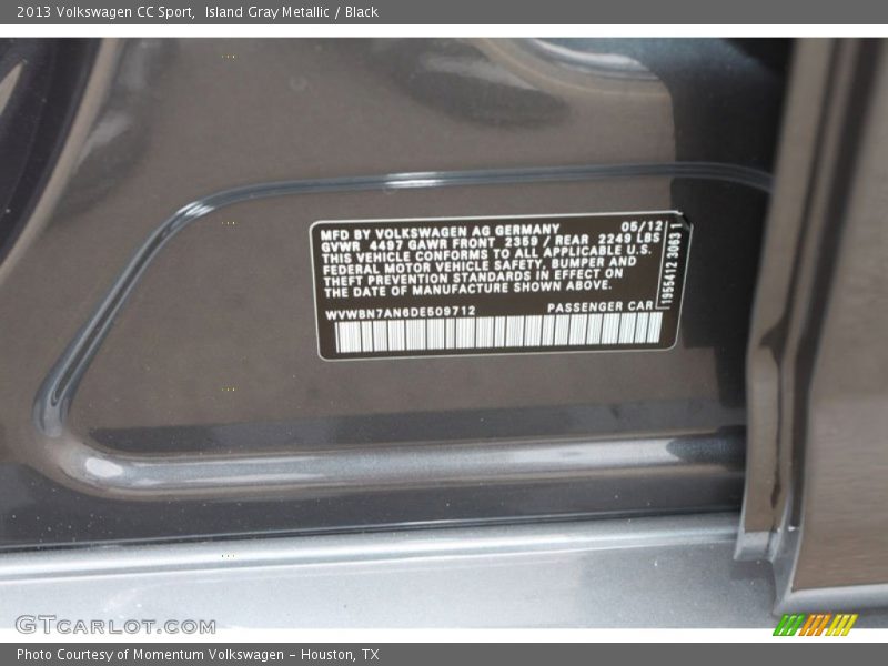 Island Gray Metallic / Black 2013 Volkswagen CC Sport