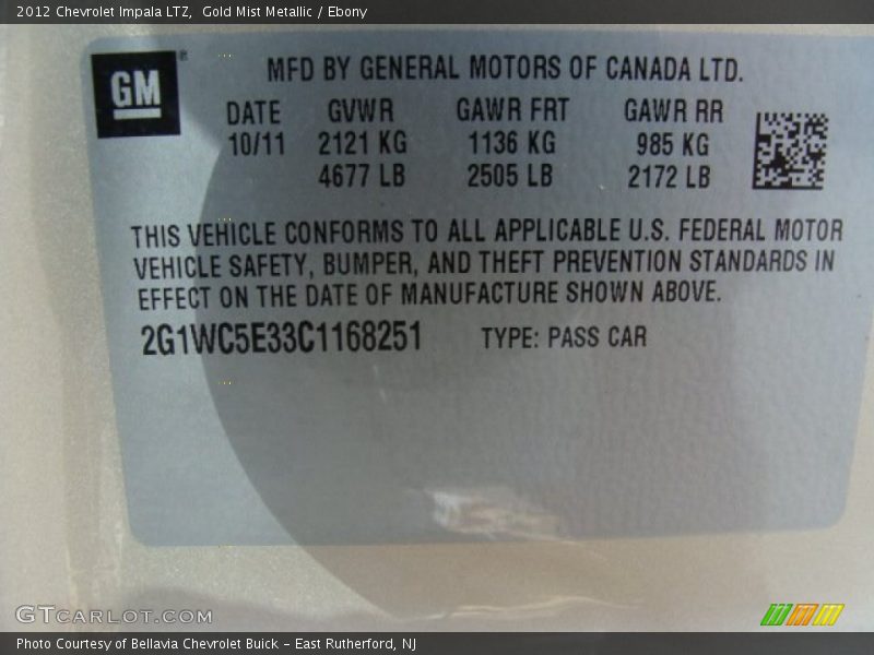 Gold Mist Metallic / Ebony 2012 Chevrolet Impala LTZ