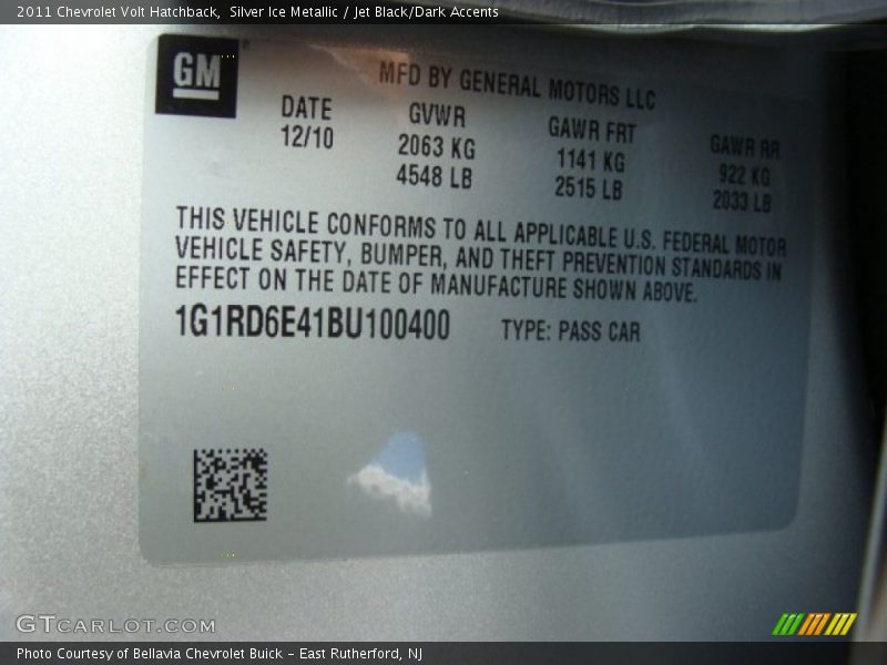Silver Ice Metallic / Jet Black/Dark Accents 2011 Chevrolet Volt Hatchback
