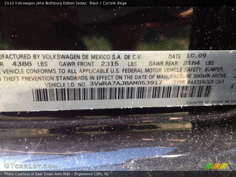 Black / Cornsilk Beige 2010 Volkswagen Jetta Wolfsburg Edition Sedan