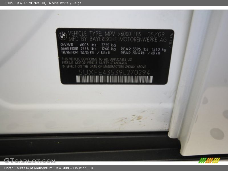 Alpine White / Beige 2009 BMW X5 xDrive30i