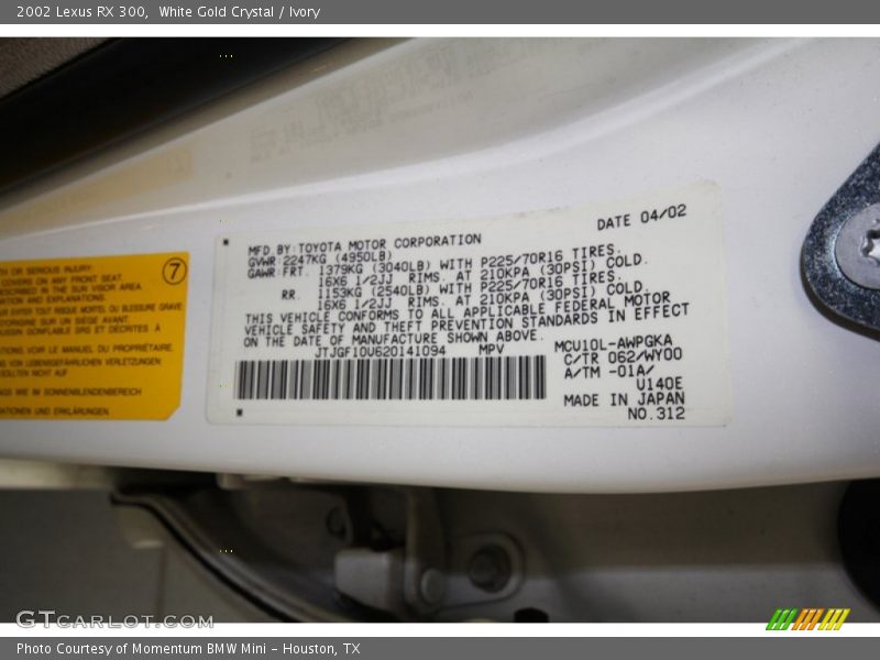 White Gold Crystal / Ivory 2002 Lexus RX 300