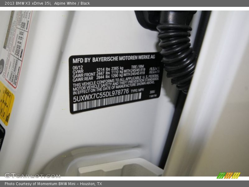 Alpine White / Black 2013 BMW X3 xDrive 35i