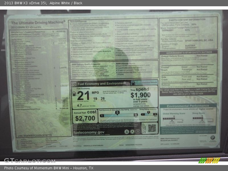Alpine White / Black 2013 BMW X3 xDrive 35i