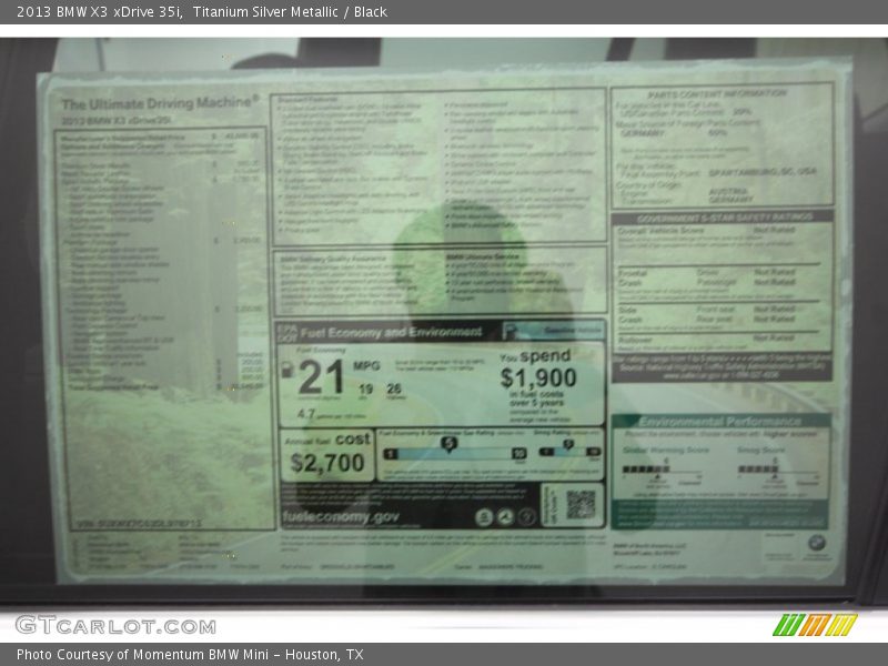 Titanium Silver Metallic / Black 2013 BMW X3 xDrive 35i