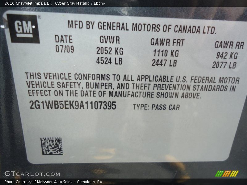 Cyber Gray Metallic / Ebony 2010 Chevrolet Impala LT