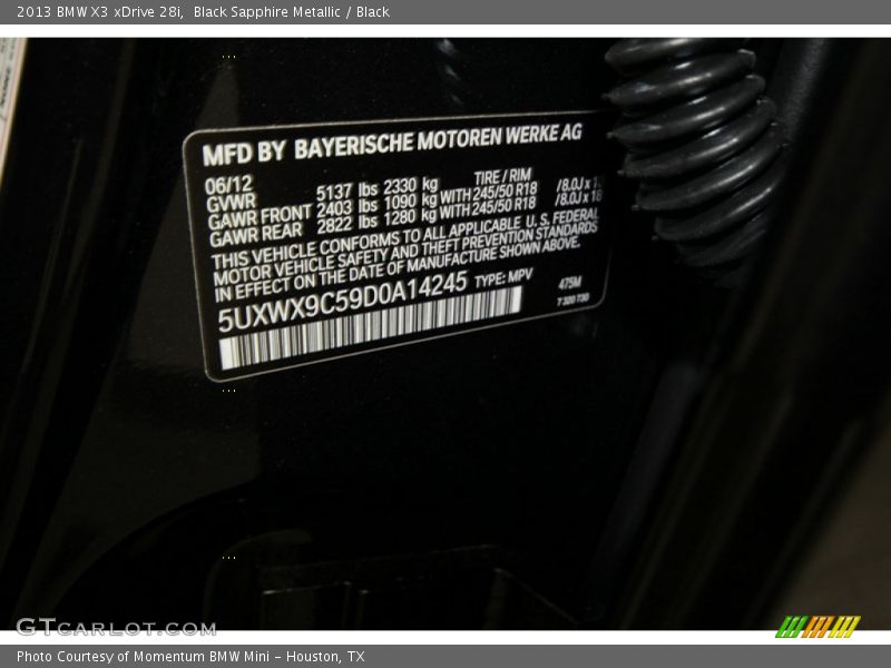 Black Sapphire Metallic / Black 2013 BMW X3 xDrive 28i
