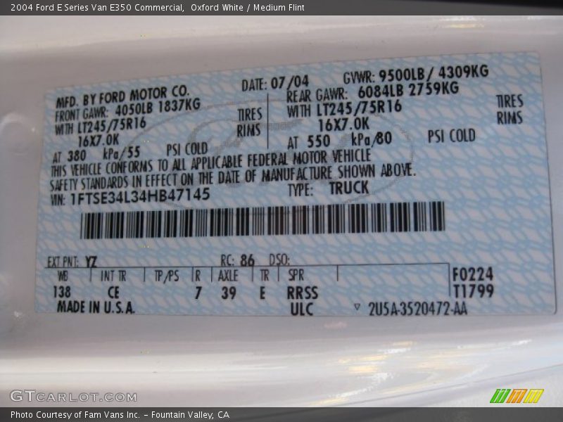 Oxford White / Medium Flint 2004 Ford E Series Van E350 Commercial