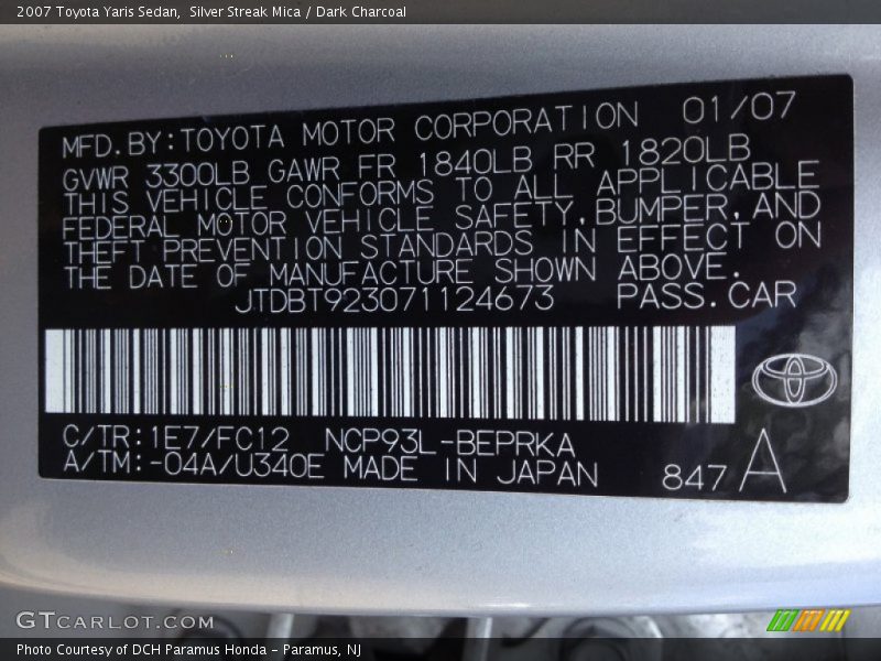 Silver Streak Mica / Dark Charcoal 2007 Toyota Yaris Sedan