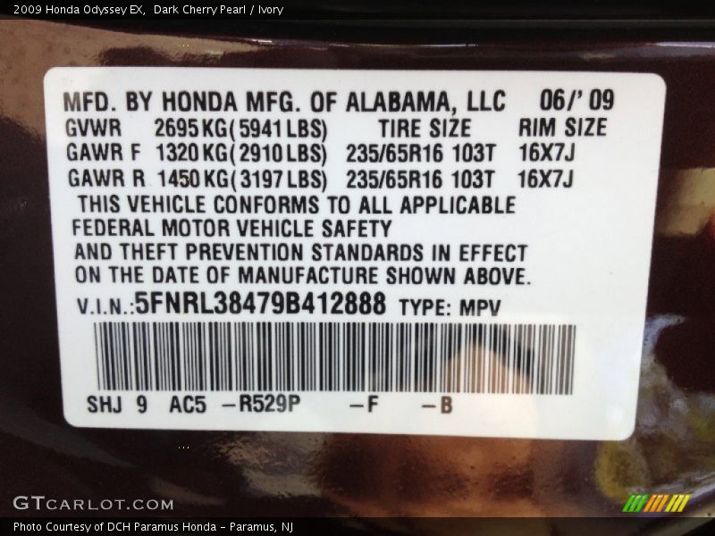 Dark Cherry Pearl / Ivory 2009 Honda Odyssey EX