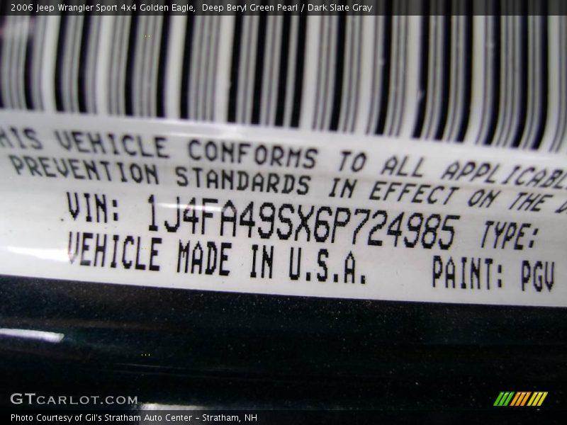 Deep Beryl Green Pearl / Dark Slate Gray 2006 Jeep Wrangler Sport 4x4 Golden Eagle