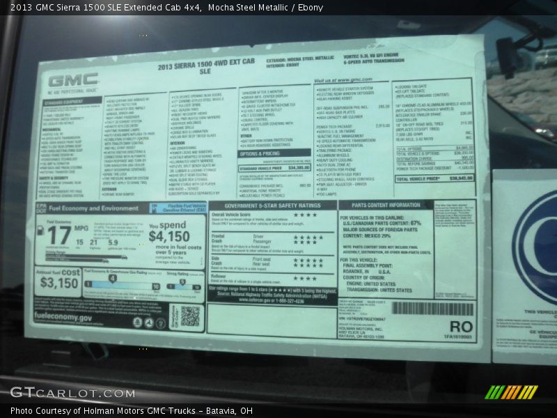  2013 Sierra 1500 SLE Extended Cab 4x4 Window Sticker