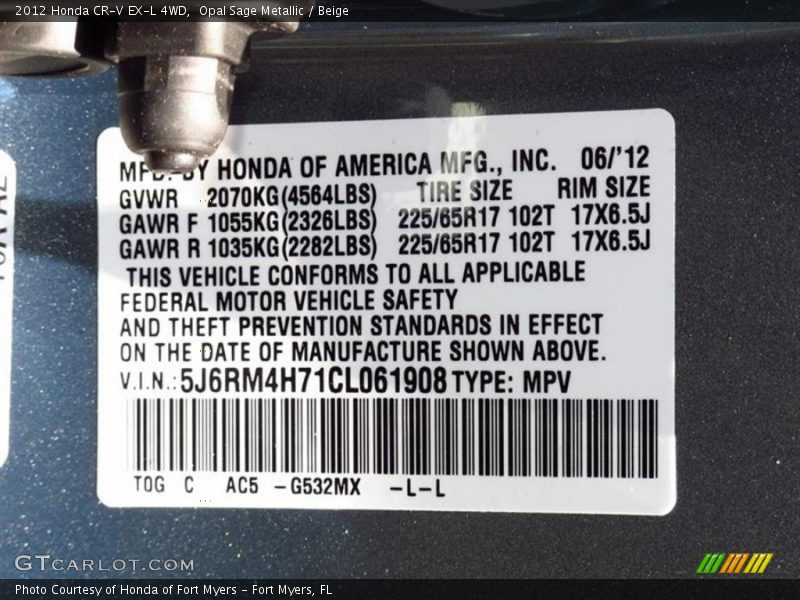 Opal Sage Metallic / Beige 2012 Honda CR-V EX-L 4WD