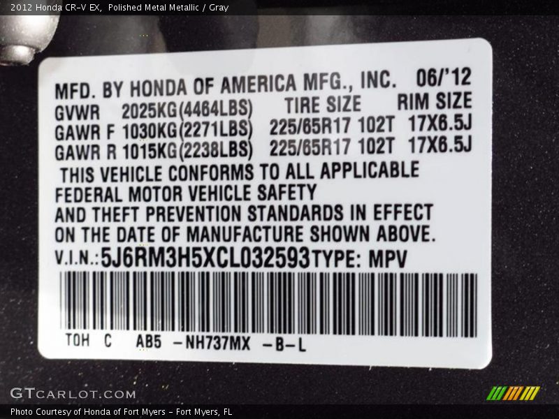 Polished Metal Metallic / Gray 2012 Honda CR-V EX