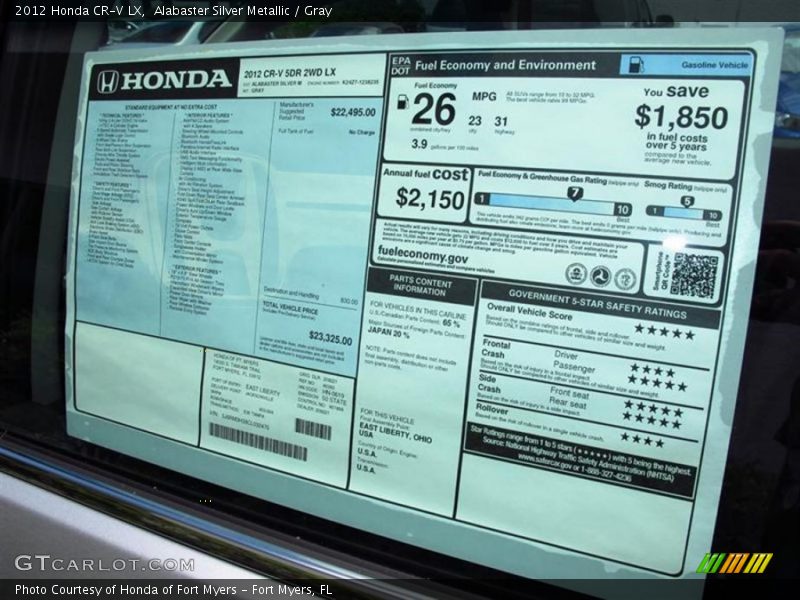 2012 CR-V LX Window Sticker