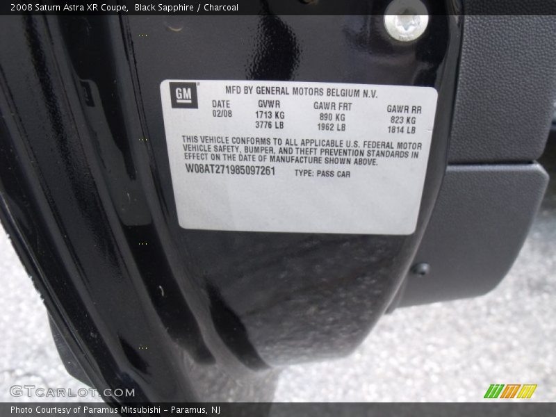 Black Sapphire / Charcoal 2008 Saturn Astra XR Coupe