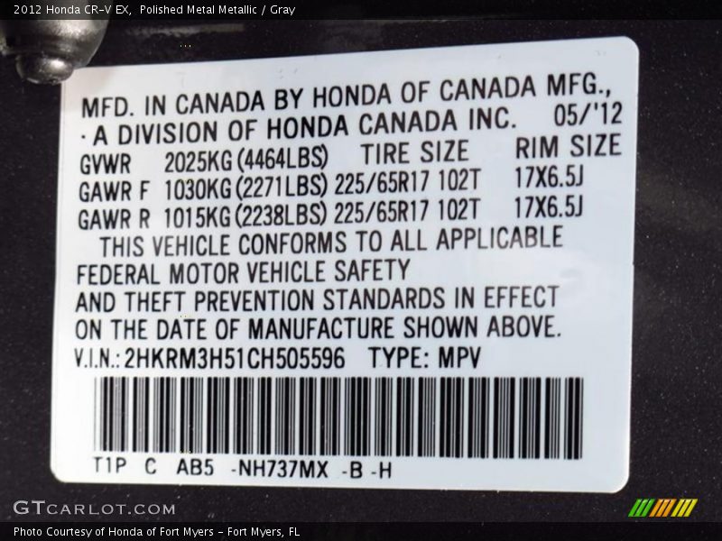 Polished Metal Metallic / Gray 2012 Honda CR-V EX