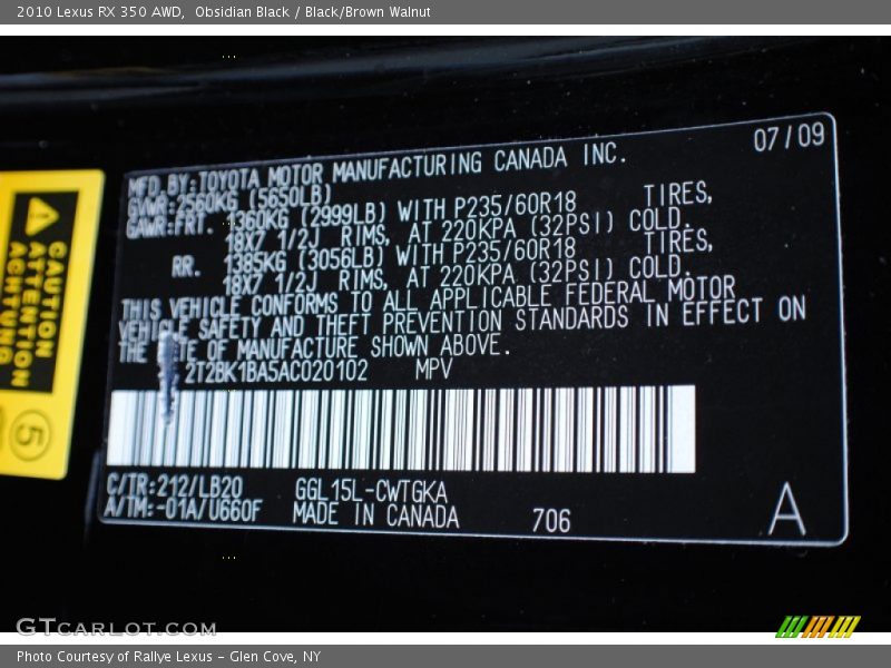 Obsidian Black / Black/Brown Walnut 2010 Lexus RX 350 AWD