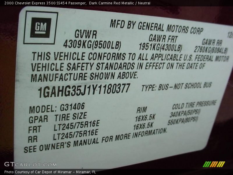 Dark Carmine Red Metallic / Neutral 2000 Chevrolet Express 3500 SS454 Passenger