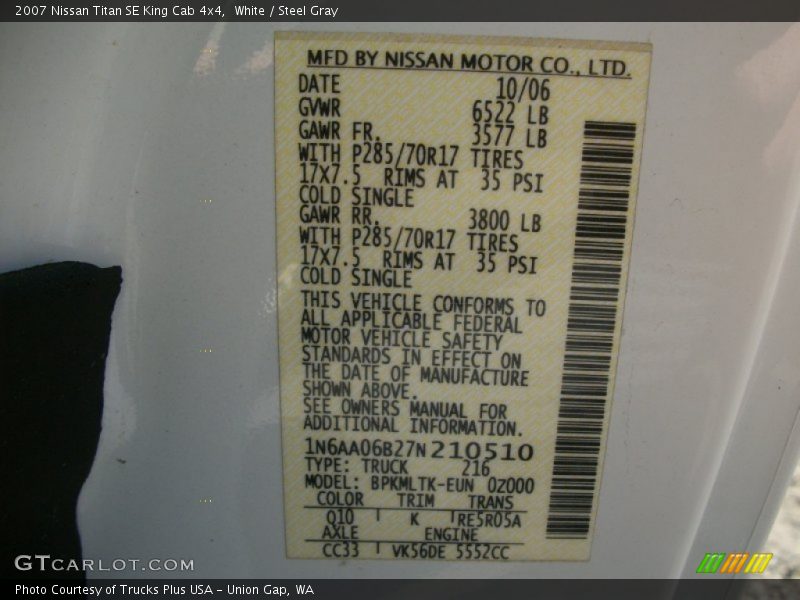 White / Steel Gray 2007 Nissan Titan SE King Cab 4x4