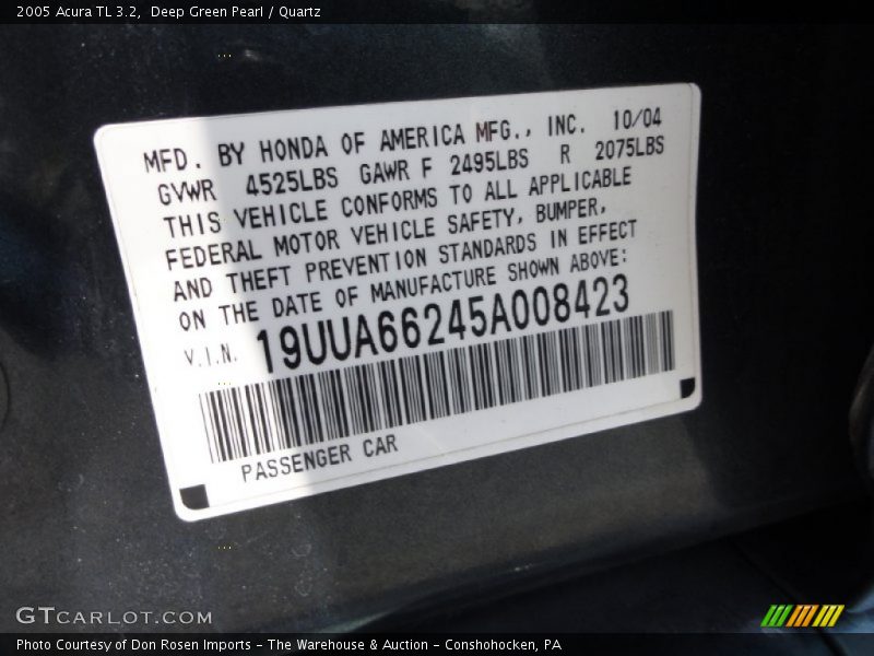 Deep Green Pearl / Quartz 2005 Acura TL 3.2