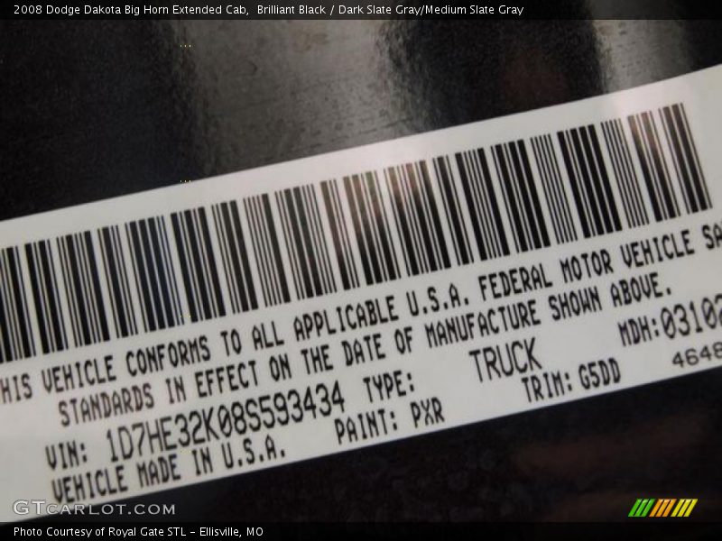 Brilliant Black / Dark Slate Gray/Medium Slate Gray 2008 Dodge Dakota Big Horn Extended Cab