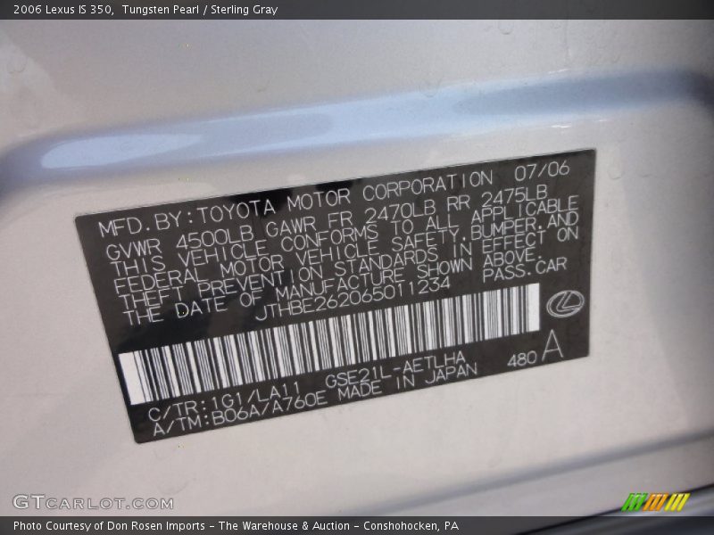 2006 IS 350 Tungsten Pearl Color Code 1G1