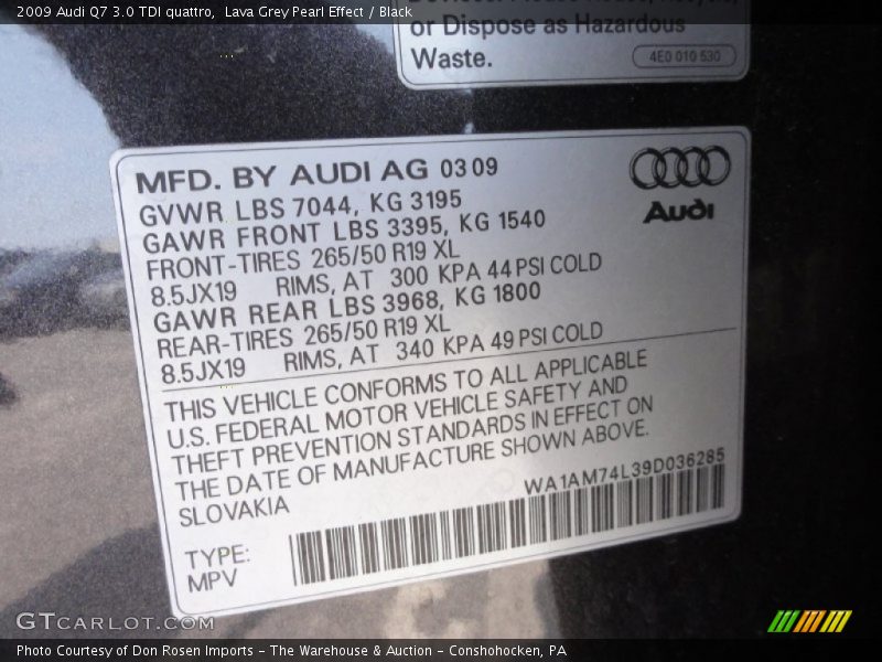 Lava Grey Pearl Effect / Black 2009 Audi Q7 3.0 TDI quattro