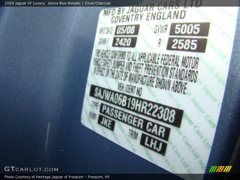 Azure Blue Metallic / Dove/Charcoal 2009 Jaguar XF Luxury