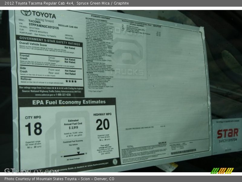 Spruce Green Mica / Graphite 2012 Toyota Tacoma Regular Cab 4x4