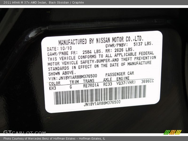 Black Obsidian / Graphite 2011 Infiniti M 37x AWD Sedan