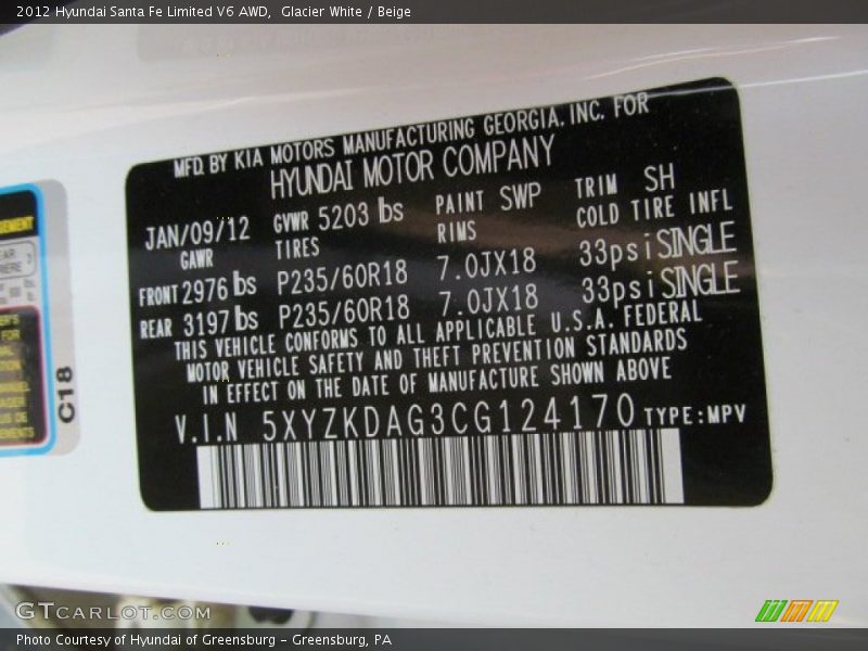 Glacier White / Beige 2012 Hyundai Santa Fe Limited V6 AWD