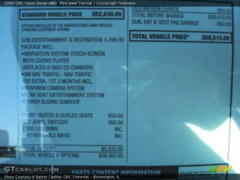 Red Jewel Tintcoat / Cocoa/Light Cashmere 2009 GMC Yukon Denali AWD