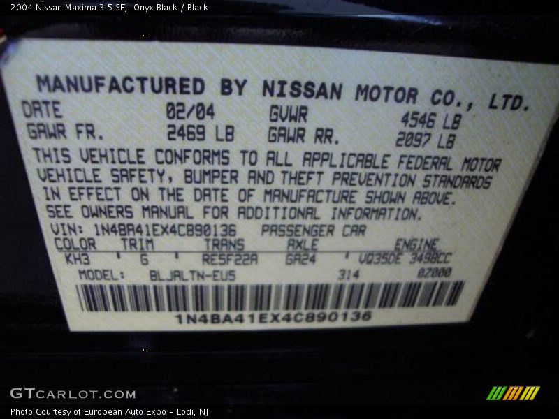 Onyx Black / Black 2004 Nissan Maxima 3.5 SE