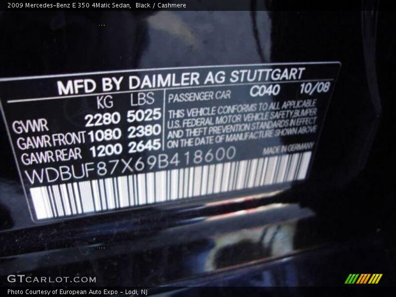 Black / Cashmere 2009 Mercedes-Benz E 350 4Matic Sedan