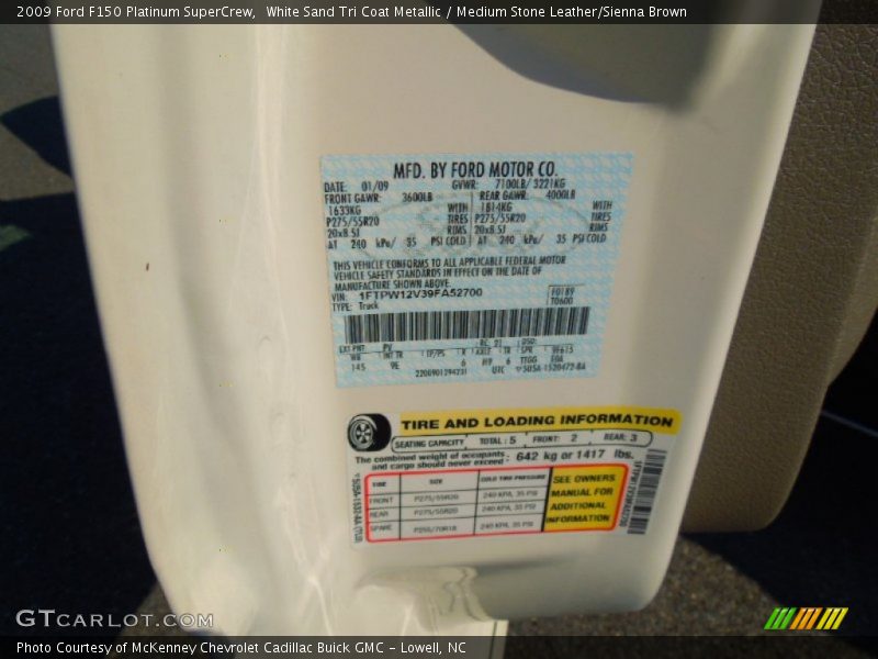 White Sand Tri Coat Metallic / Medium Stone Leather/Sienna Brown 2009 Ford F150 Platinum SuperCrew