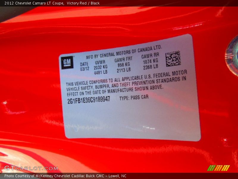 Victory Red / Black 2012 Chevrolet Camaro LT Coupe