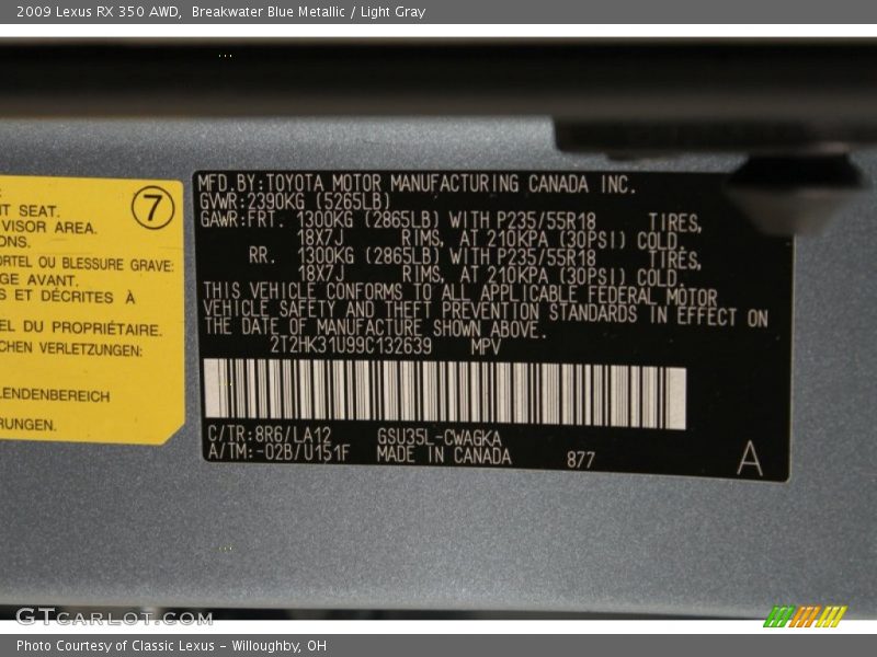 Breakwater Blue Metallic / Light Gray 2009 Lexus RX 350 AWD