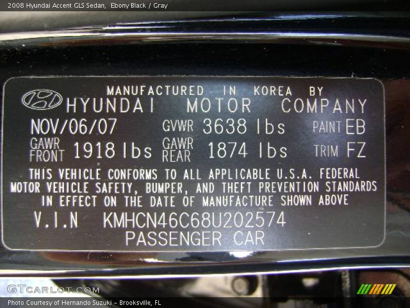 Ebony Black / Gray 2008 Hyundai Accent GLS Sedan