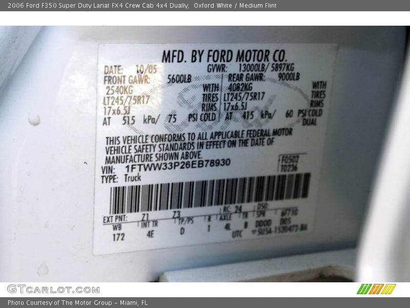 2006 F350 Super Duty Lariat FX4 Crew Cab 4x4 Dually Oxford White Color Code Z1